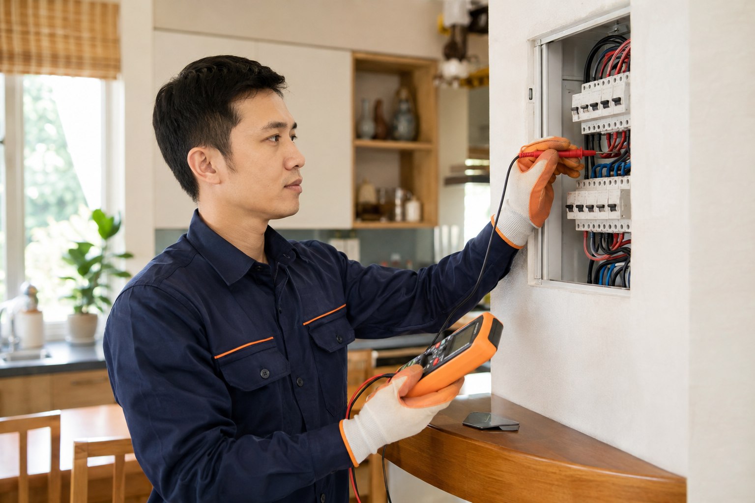 Kỹ thuật viên kiểm tra tủ điện gia đình