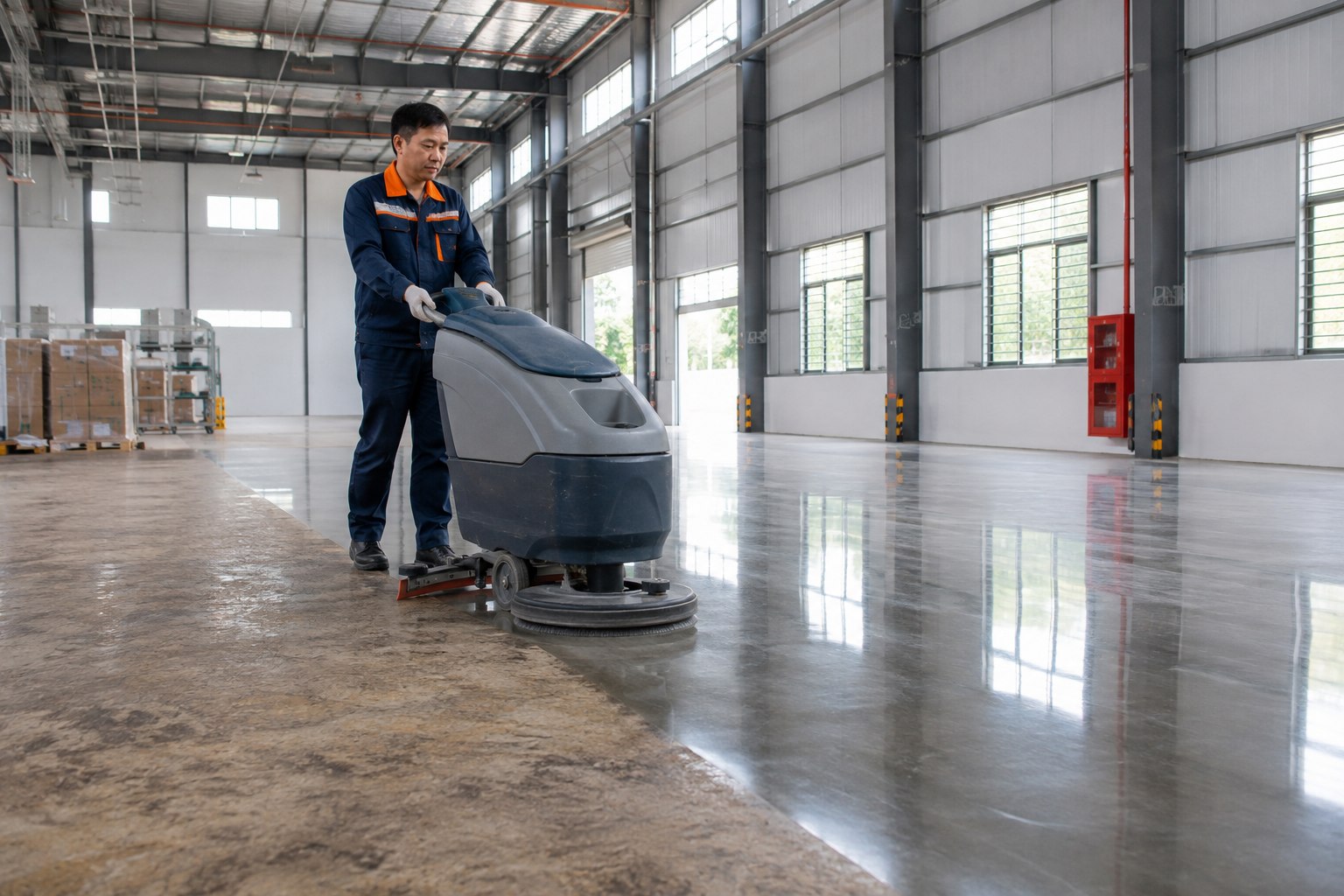 Vệ sinh sàn nhà xưởng bằng máy
